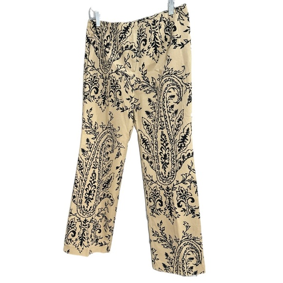 TALBOTS Petite Dress Pant Straight Leg Trouser Beige Black Damask Sz 10/12 - Picture 3 of 11